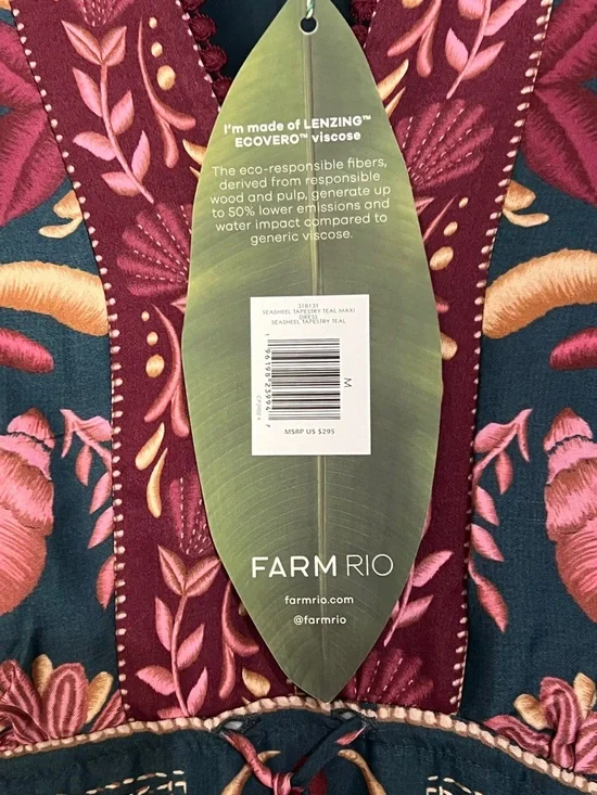 NWT Farm Rio Medium Seashell Floral Teal Boho Flowy Tapestry Maxi Light Dress - Picture 5 of 15